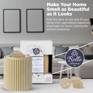Belle Aroma ScenTrio Ceramic Electric Wax Warmer – Personalized Timer, Temperature Control for Scented Wax, Essential & Fragrance Oils, Tarts, Melts – for Home, Office - Taupe Fluted