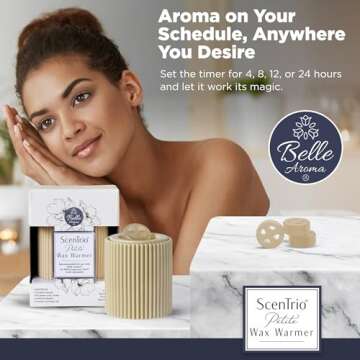 Belle Aroma ScenTrio Ceramic Electric Wax Warmer – Personalized Timer, Temperature Control for Scented Wax, Essential & Fragrance Oils, Tarts, Melts – for Home, Office - Taupe Fluted