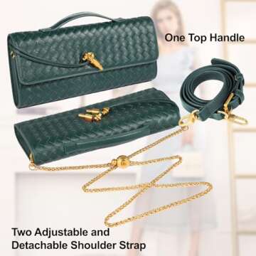 XINGFENGSU Woven Evening Bag Clutch Purses For Women, Woven Leather Crossbody Bag Purse For Women Wi...