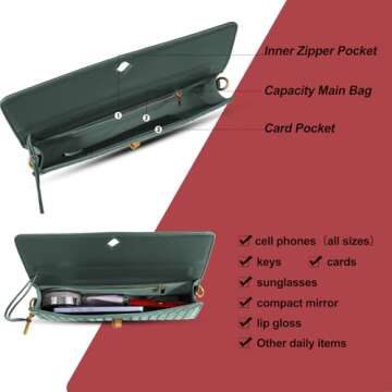 XINGFENGSU Woven Evening Bag Clutch Purses For Women, Woven Leather Crossbody Bag Purse For Women With Gold Chain. (Dark Green)