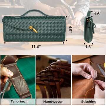 XINGFENGSU Woven Evening Bag Clutch Purses For Women, Woven Leather Crossbody Bag Purse For Women With Gold Chain. (Dark Green)