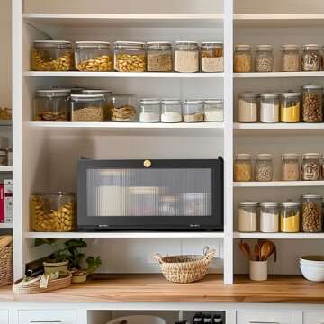 ETMI Black Bread Box for Kitchen Countertop-Large Modern bamboo Bread box with Window Bread Storage Container