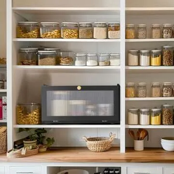 ETMI Black Bread Box for Kitchen Countertop-Large Modern bamboo Bread box with Window Bread Storage Container