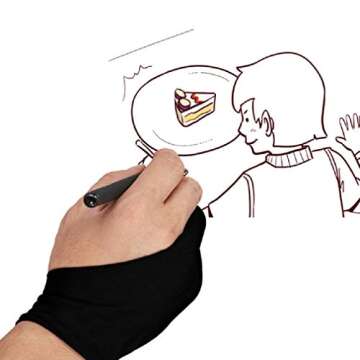 Artist Glove with Two Fingers 2 Pack,Free Size Prevents smudges for Light Box Graphic Tablet Pen Display iPad Pro Pencil Black Drawing Art Creation