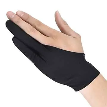 Artist Glove with Two Fingers 2 Pack,Free Size Prevents smudges for Light Box Graphic Tablet Pen Display iPad Pro Pencil Black Drawing Art Creation