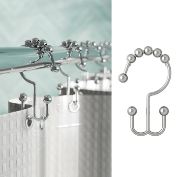 Maytex Shower Curtain Hooks, Chrome, Set of 12 – Premium Shower Curtain and Liner Rings with Doubl...
