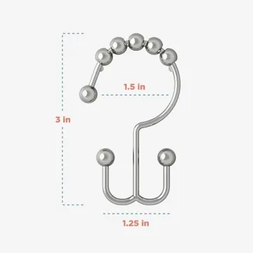 Maytex Shower Curtain Hooks, Chrome, Set of 12 – Premium Shower Curtain and Liner Rings with Double Roller Glide and Double-Sided Design – Rust Resistant Metal Shower Hooks for Bathroom Curtains
