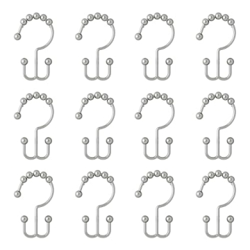 Maytex Shower Curtain Hooks, Chrome, Set of 12 – Premium Shower Curtain and Liner Rings with Double Roller Glide and Double-Sided Design – Rust Resistant Metal Shower Hooks for Bathroom Curtains