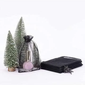 HongyiTime 100PCS Premium Sheer Organza Bags, Black Wedding Favor Bags with Drawstring, 4x6 inches Jewelry Gift Bags for Party, Festival, Makeup Organza Favor Bags,net gift bags,drawstring goody bags