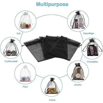 HongyiTime 100PCS Premium Sheer Organza Bags, Black Wedding Favor Bags with Drawstring, 4x6 inches Jewelry Gift Bags for Party, Festival, Makeup Organza Favor Bags,net gift bags,drawstring goody bags