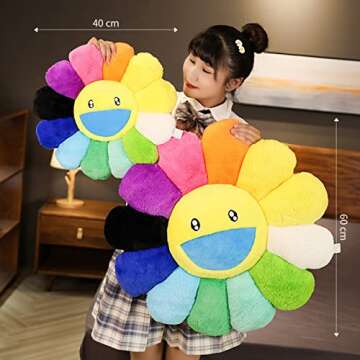 FIONOUT Flower Pillow,Flower Shaped Throw Pillow,Flower Face Floor Cushions Floor Pillow,Colorful Sunflower Plush Pillow,Cute Room Decor Decorative Pillows for Sofa Bedroom Car(40cm/15.7in)