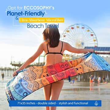 ECCOSOPHY Microfiber Beach Towel -Sand Free Towels are Quick Dry, Light Weight, Super Absorbent-Perf...