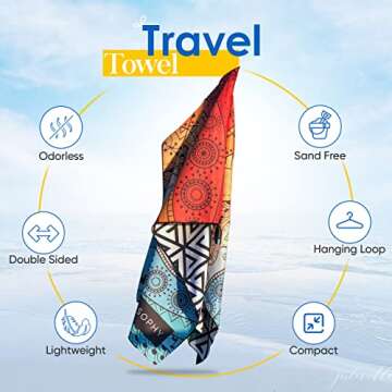 ECCOSOPHY Microfiber Beach Towel -Sand Free Towels are Quick Dry, Light Weight, Super Absorbent-Perfect Pool, Travel, Cruise, Camping Essentials-Oversized Extra Large for Adults (Marrakesh)