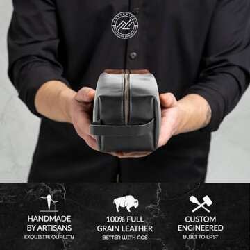 Northridge Leather Premium Leather Toiletry Bag For Men - Travel Bag, Shaving Kit Bag & Toiletry Organizer - Full Grain Leather (Single Zip, Brown)