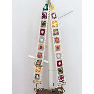 Crochet Flower Purse Straps Replacement Crossbody for Handbags Women Guitar Strap 2 inch Wide Adjustable Bag Strap (White)