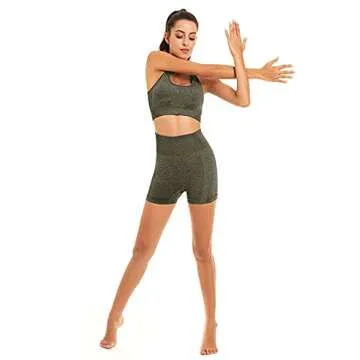 Toplook Women Seamless Yoga Workout Set 2 Piece Outfits Gym Shorts Sports Bra (Dark Reseda Green, Small, s)