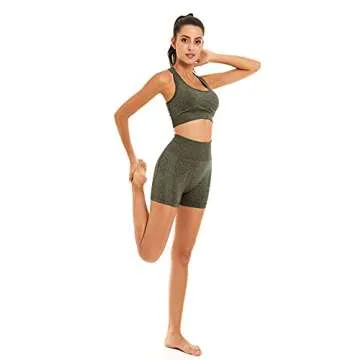 Toplook Women Seamless Yoga Workout Set 2 Piece Outfits Gym Shorts Sports Bra (Dark Reseda Green, Small, s)