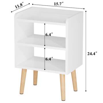 LUCKNOCK Nightstand, Mid-Century Modern Bedside Tables with Storage Shelf, Minimalist and Practical End Side Table, Fashion Bedroom Furnitur,White.