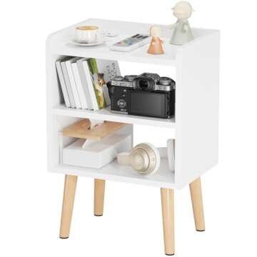 LUCKNOCK Nightstand, Mid-Century Modern Bedside Tables with Storage Shelf, Minimalist and Practical End Side Table, Fashion Bedroom Furnitur,White.