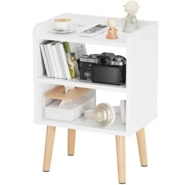 LUCKNOCK Nightstand, Mid-Century Modern Bedside Tables with Storage Shelf, Minimalist and Practical End Side Table, Fashion Bedroom Furnitur,White.