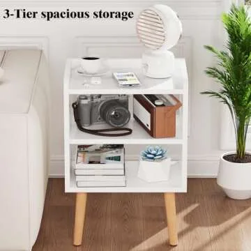LUCKNOCK Nightstand, Mid-Century Modern Bedside Tables with Storage Shelf, Minimalist and Practical End Side Table, Fashion Bedroom Furnitur,White.