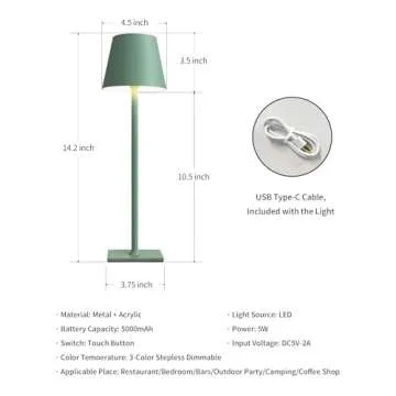 KDG Portable Rechargeable Table Lamp - 2 Pack, 3 Color Modes