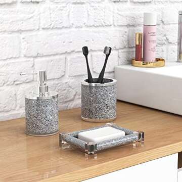 SHYFOY Bathroom Accessories Set, 3 Piece Silver Crystal Crushed Diamond Bathroom Accessory Decor Set...