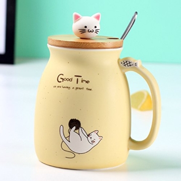 New Sesame Cat Ceramic Mug with Lid for Kids & Adults