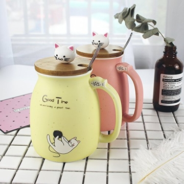 New Sesame Cat Ceramic Mug with Lid for Kids & Adults