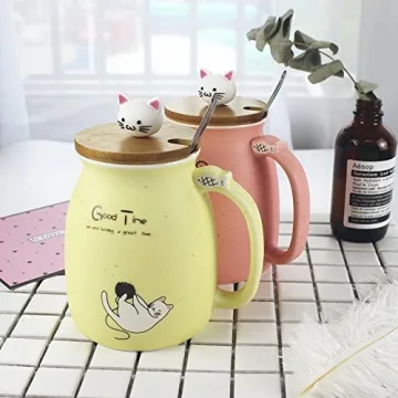 New Sesame Cat Ceramic Mug with Lid for Kids & Adults