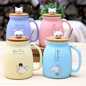 New Sesame Cat Ceramic Mug with Lid for Kids & Adults