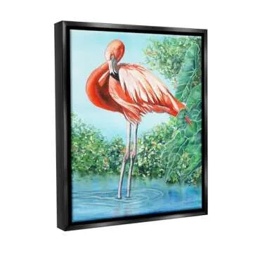 Stupell Industries Flamingo & Lush Nature Framed Floater Canvas Wall Art by Christine Reichow