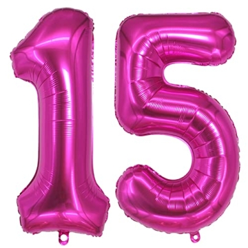 15 Balloon Number Hot Pink Mylar Jumbo Balloons for Sweet 15th 51st Birthday
