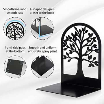Happyhapi Tree Design Metal Book Ends for Heavy Books