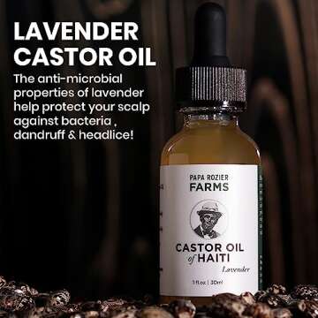 Papa Rozier Farms Lavender Pure Castor Oil of Haiti - Organic Cold Pressed - Hexane Free - 1oz – Unrefined – Oil for Hair Growth Treatment, Dry Skin Moisturizer, Eyelashes & Eyebrows, Pack of 1