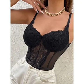 SOLY HUX Women's Sexy Floral Lace Bodysuit - Fashionable Elegance