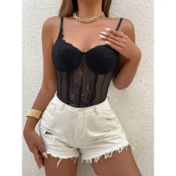 SOLY HUX Women's Sexy Floral Lace Bodysuit - Fashionable Elegance
