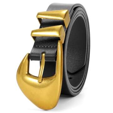 XZQTIVE Women's Leather Belts for Jeans Dress Pants Black Brown Belts for Women Ladies Waist Belts with Gold Buckle