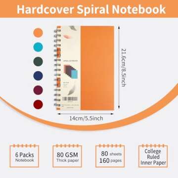 EOOUT 6pcs Hardcover Spiral Notebook, A5 Lined Spiral Journals 5.5x8.5in,160 Pages Multi Notebooks f...