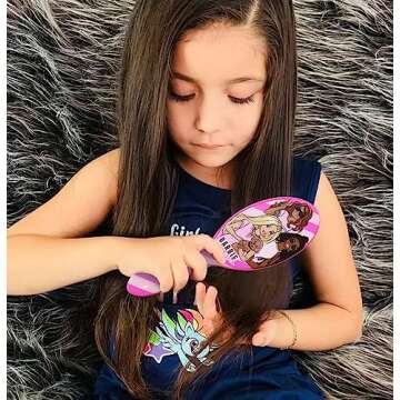 Barbie Hair Accessory 5 Pcs Set - 1 Regular 9 inch Hairbrush & 4 Scrunchies - Detangling Brush Elastic Hair Ties Ropes, Ages 3+