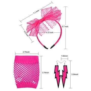 Blulu 80s Costume Accessories for Women Lace Headband Neon Earrings Fishnet Gloves for 80s Retro Par...