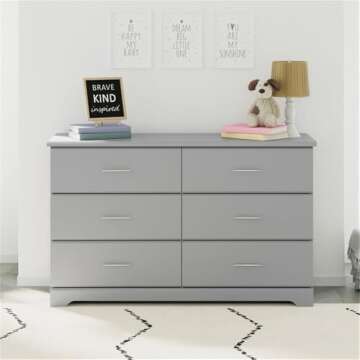 Storkcraft Brookside 6-Drawer Dresser (Pebble Gray) – GREENGUARD Gold Certified, Nursery & Kids St...