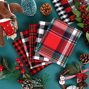 Tatuo 12 Pieces Christmas Fat Fabric Bundles Buffalo Plaid Fat Quarters Cotton Fabric Square Bundles...