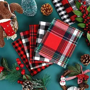 Tatuo 12 Pieces Christmas Fat Fabric Bundles - Buffalo Plaid FQ for DIY Crafting
