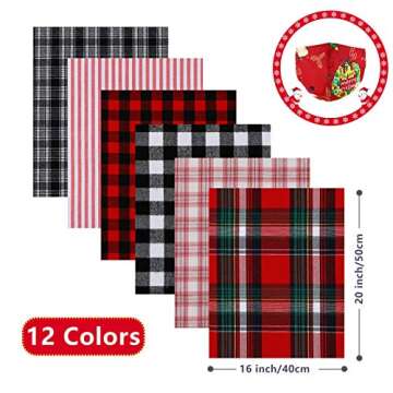 Tatuo 12 Pieces Christmas Fat Fabric Bundles Buffalo Plaid Fat Quarters Cotton Fabric Square Bundles 19.5 x 15.7 Inch Charm Yarn-Dyed Checked Quilting Fabric for DIY Crafting Sewing(Simple Style)