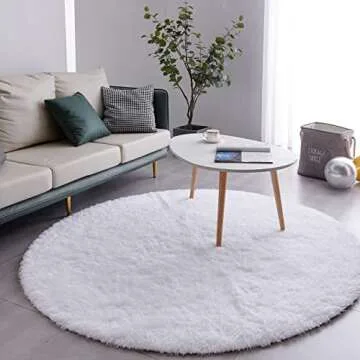 FJZFING White Round Rug Ultra-Soft Plush Modern 5x5 Circle Area Rug for Kid's Bedroom, Fluffy Shag C...