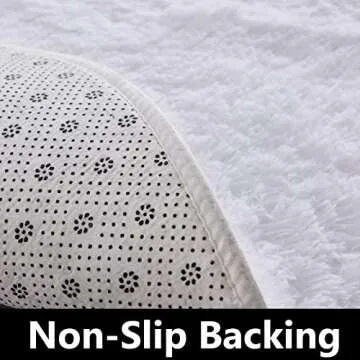 FJZFING White Round Rug Ultra-Soft Plush Modern 5x5 Circle Area Rug for Kid's Bedroom, Fluffy Shag Circular Rug for Nursery Room, Non-Slip Home Decor Cute White Carpet for Teen's Room