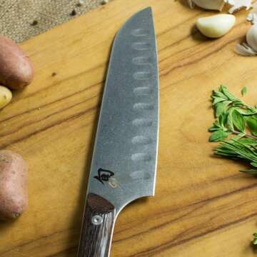 Shun Kanso 7" Hollow Ground Santoku Knife, Handcrafted Japanese All Purpose Knife, AUS10A Stainless Steel Blade, Tagayasan Handle, Versatile Japanese Cutting Tool for Professional and Home Chefs