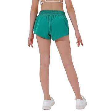 Aurefin Girls Athletic Shorts, Lightweight Running Shorts for Teen Girls Kids Sports Active Shorts with Zip Pocket and Elastic Green/M