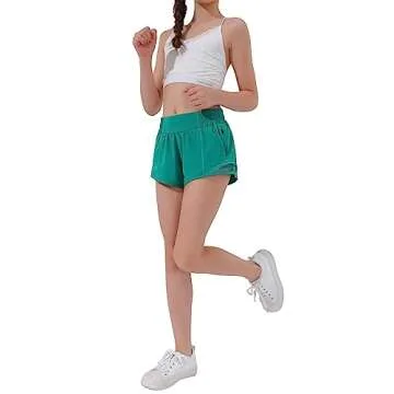 Aurefin Girls Athletic Shorts for Active Teens with Zip Pocket